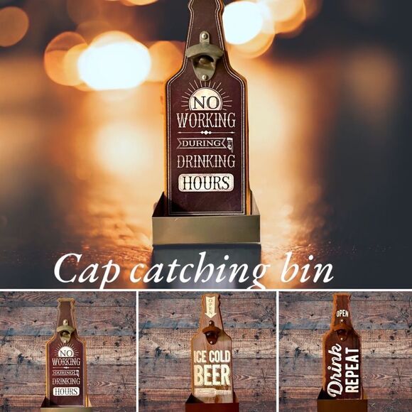 Beer Bottle Opener l Wood Plaque l Bottle-cap bin l 3 styles l Wall hanging New - Picture 1 of 8